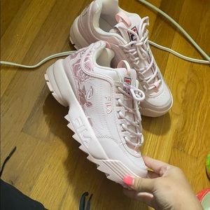 Pink Floral Fila Sneakers.